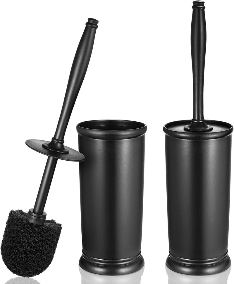 HAMITOR Toilet Bowl Brush Holder Set: 2 Pack Modern Deep Cleaning Bathroom Toilet Scrubber with Caddy for Rv - Rim Decorative Accessories Cleaner Brushes for Toilet - Black - Image 1